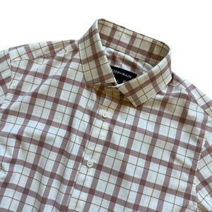 Mizzen+Main Leeward Performance Dress Shirt Plaid Trim Fit Mens S Cream Maroon